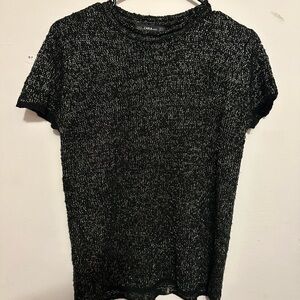 Zara Shimmering Black Short Sleeve Top